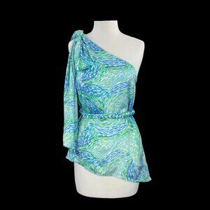Kleid For Her Salwa Blouse Top Womens S One-shoulder Green Blue Spring S…